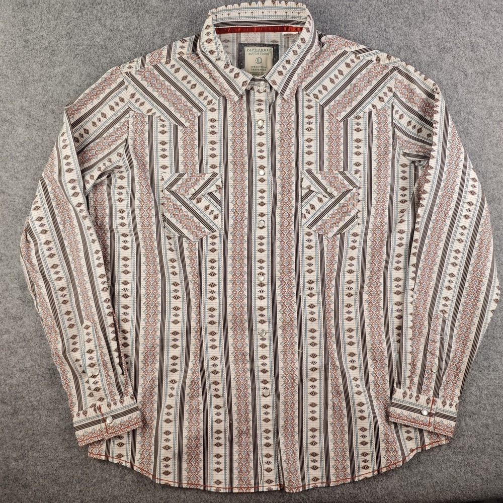 Panhandle Slim Rough Stock Pearl Snap Shirt Mens Large Geometric Aztec Western